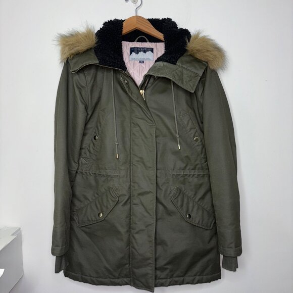 J Crew Waxed Perfect Winter Parka w/ Eco-friendly PrimaLoft Olive Women's Medium - Picture 1 of 10